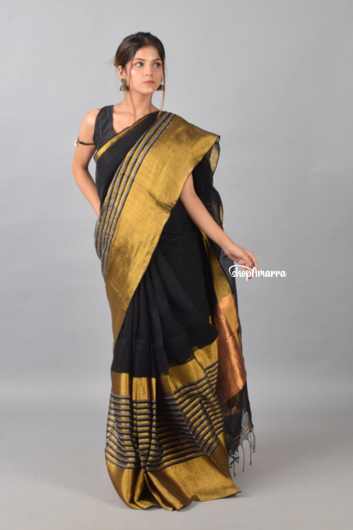 Golden Glow Linen Zari Saree