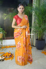 Load image into Gallery viewer, Marigold Blossom HO Silk Saree
