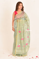 Load image into Gallery viewer, Marine Blossom Tissue Linen Saree
