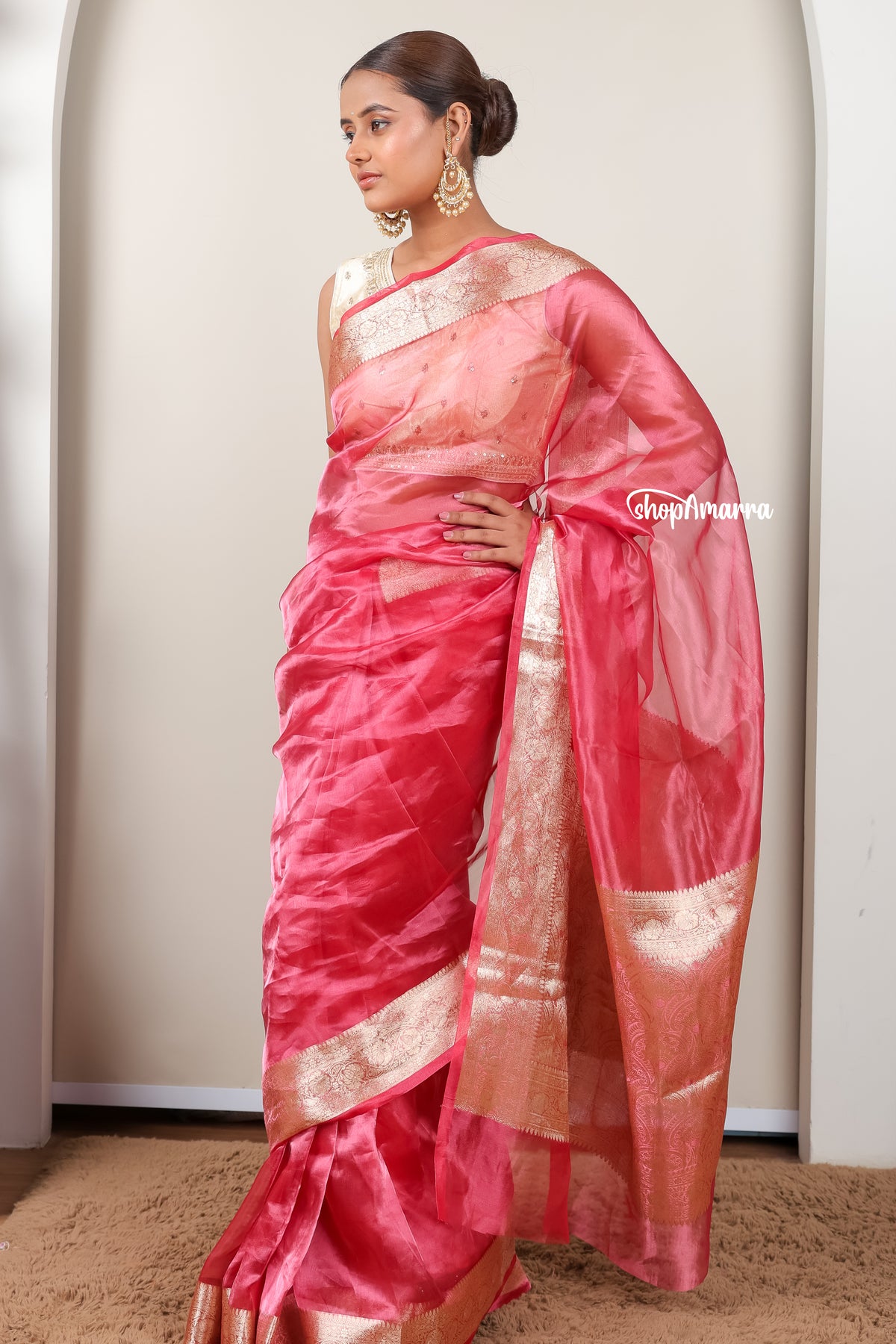 Gulabi Tarang Tissue Saree