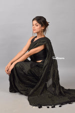 Load image into Gallery viewer, Black Glow Khadi Cotton Saree
