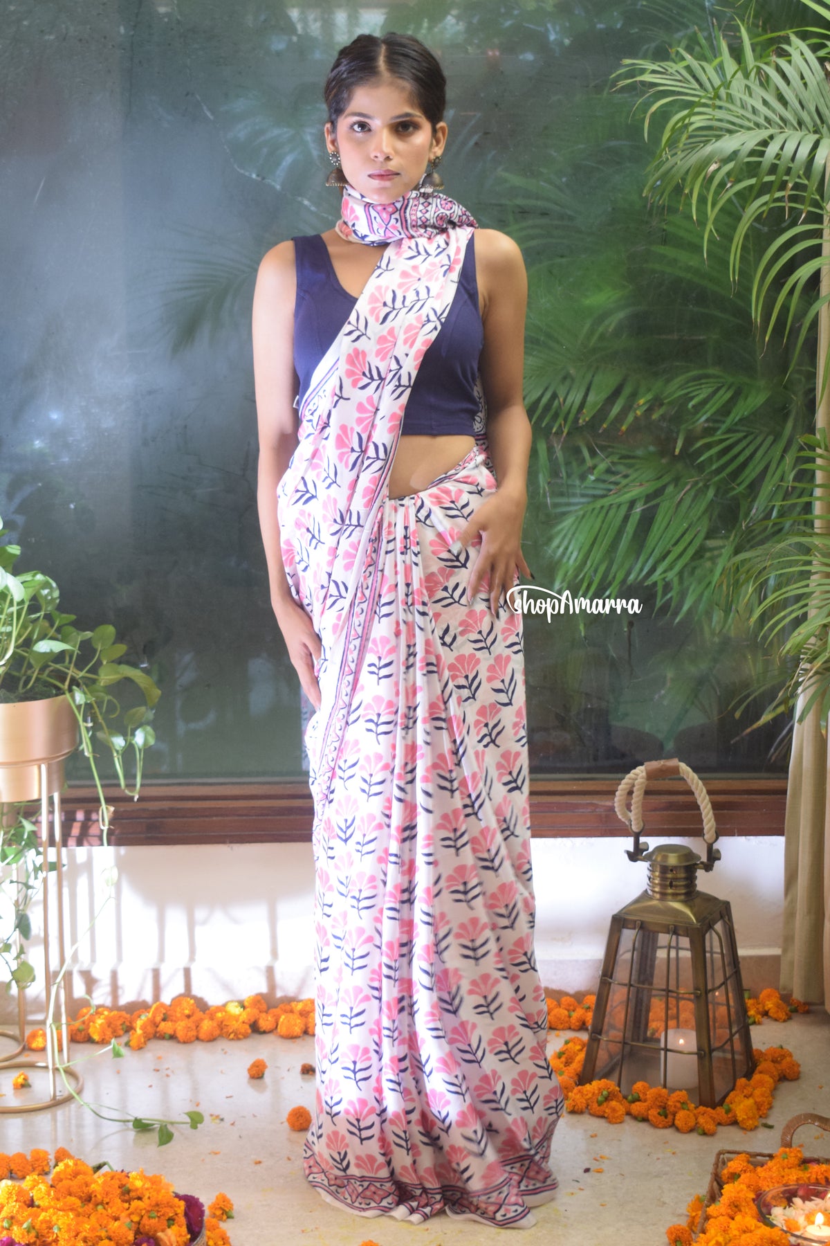 Pearl Blossom Satin Saree