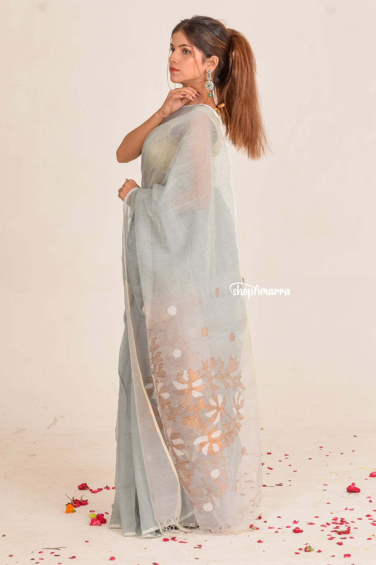 Celeste Weave Silk Linen Saree