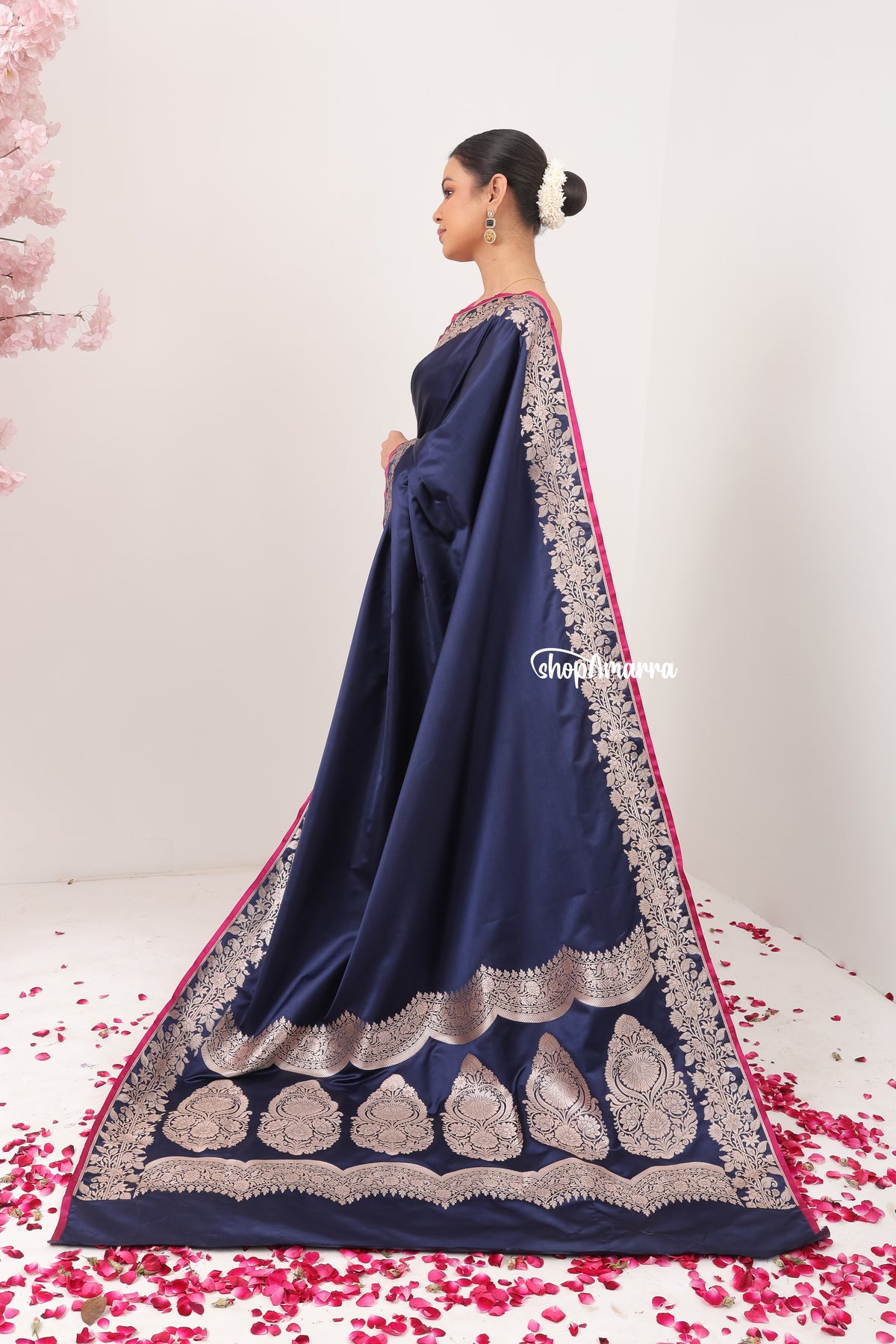 Neel Gulabi Banarasi Silk Saree