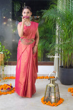 Load image into Gallery viewer, Gajari Glow Tissue Linen Saree
