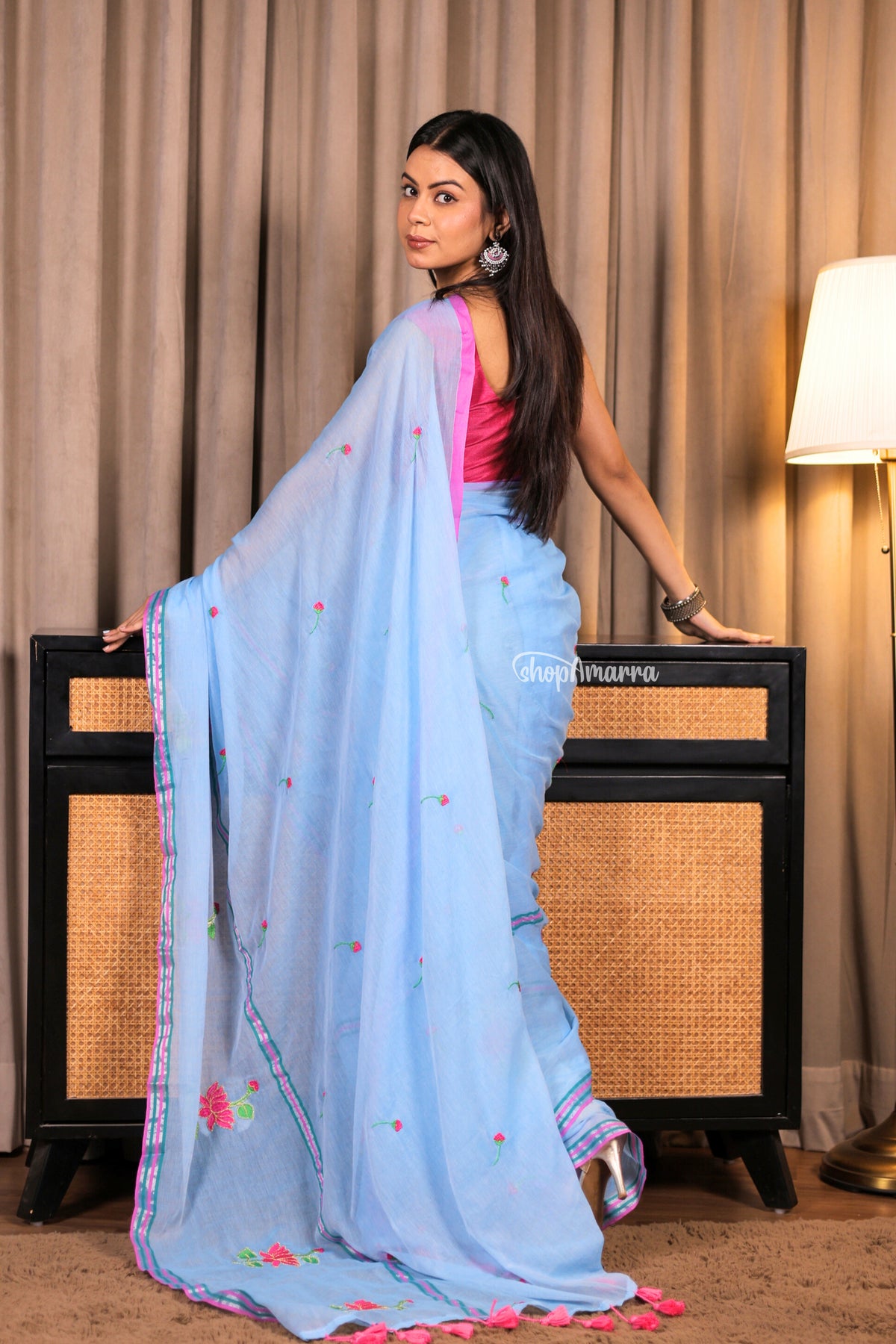 Aqua Lotus Mul Cotton Saree
