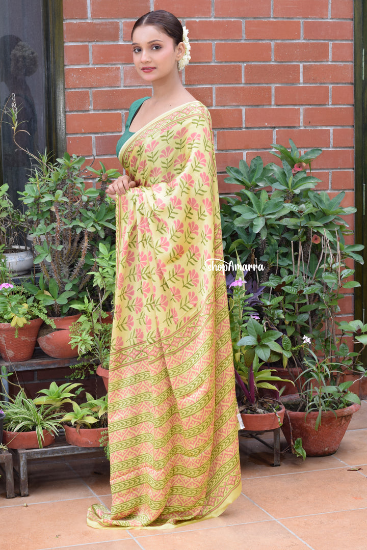 Sunny Meadow Satin Saree