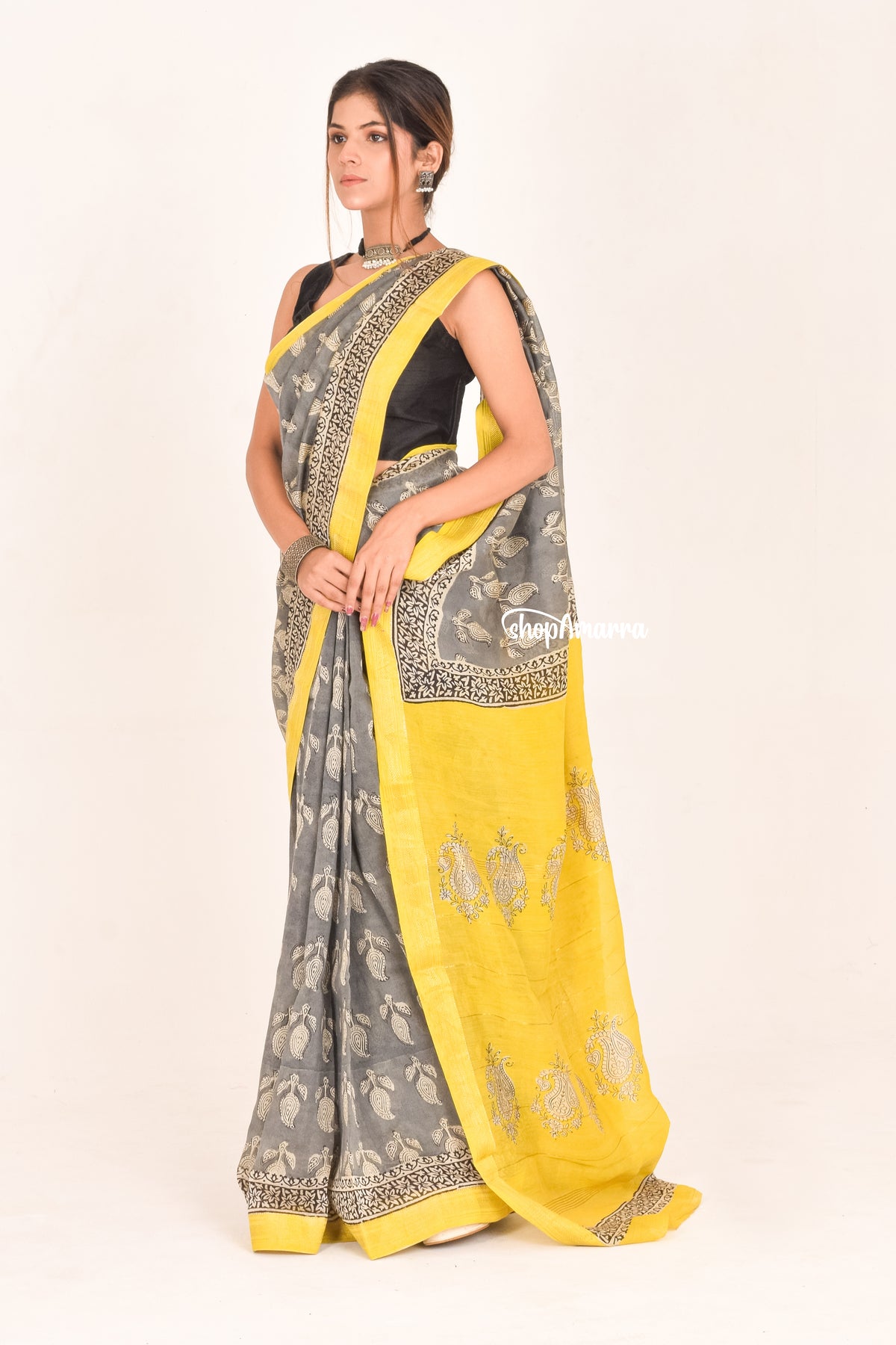 Sunshine Mist Block Printed  Saree