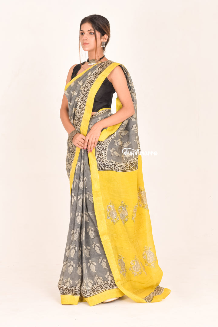 Sunshine Mist Block Printed  Saree