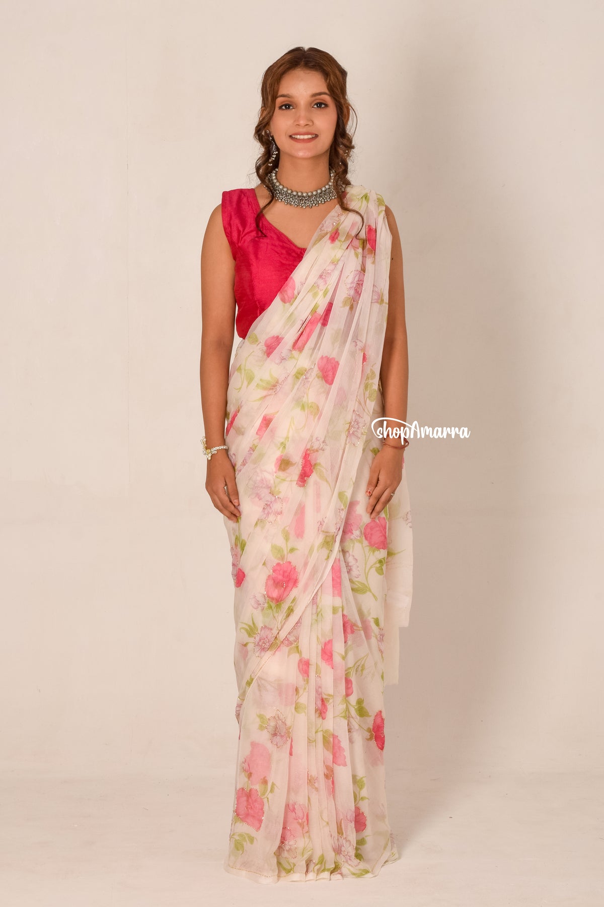 Rosebud Elegance  Chiffon Saree