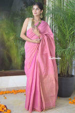 Load image into Gallery viewer, Whispering Pink Tissue Linen Saree
