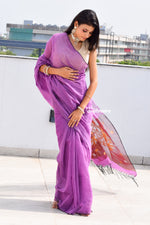 Load image into Gallery viewer, Lavender Mist Silk Linen Saree

