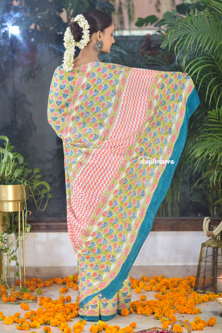 Emerald Blush Crepe Saree