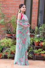 Load image into Gallery viewer, Sea Green Serenity Chiffon Saree
