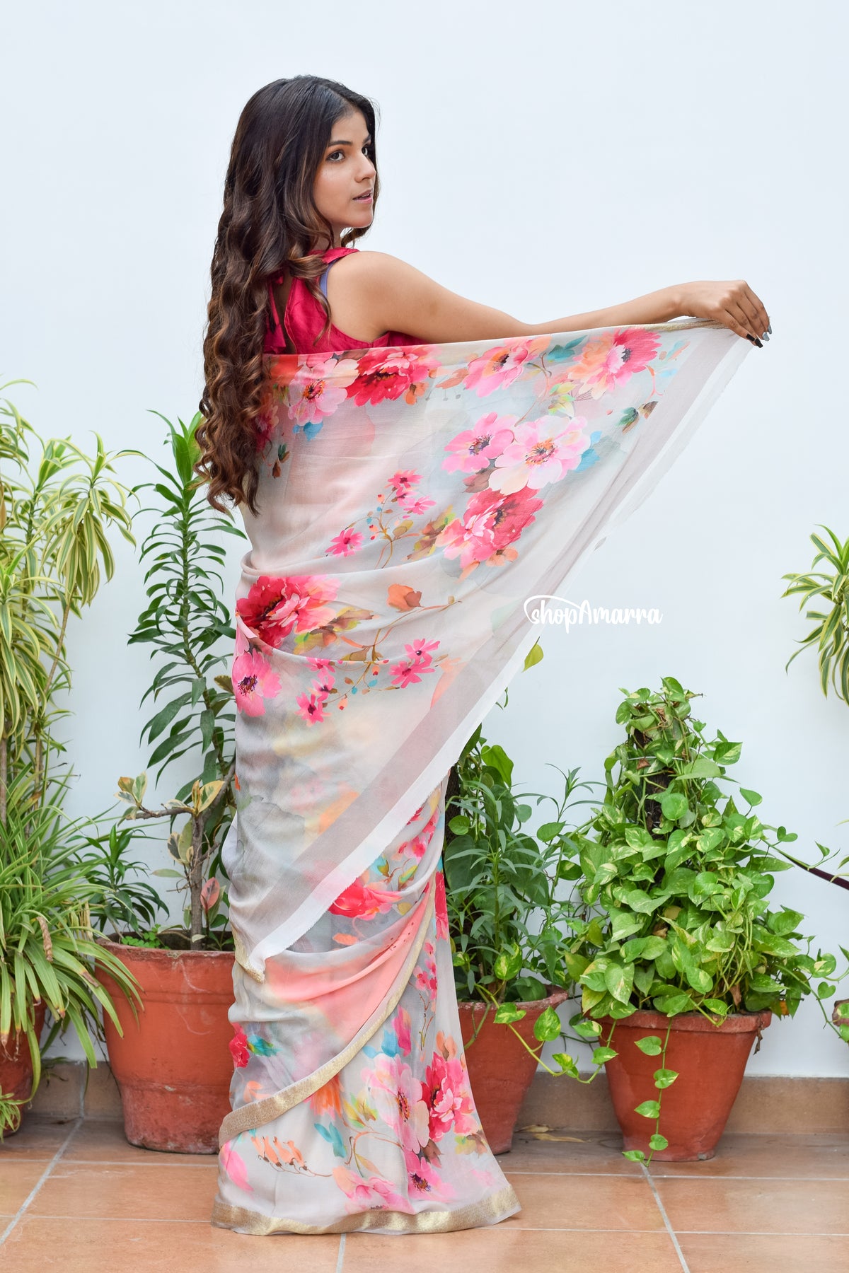 Floral Radiance Chinon Saree