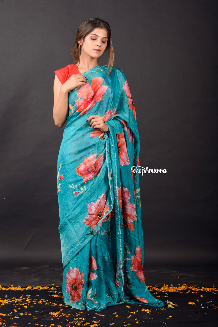 Aqua Petal HO Silk Saree