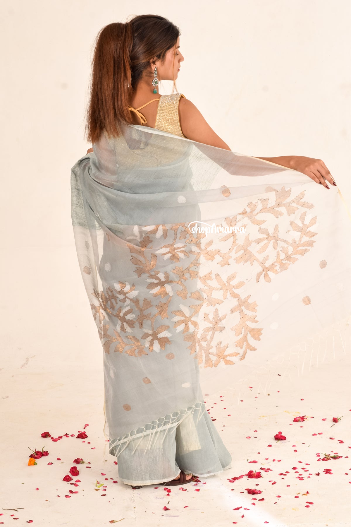 Celeste Weave Silk Linen Saree