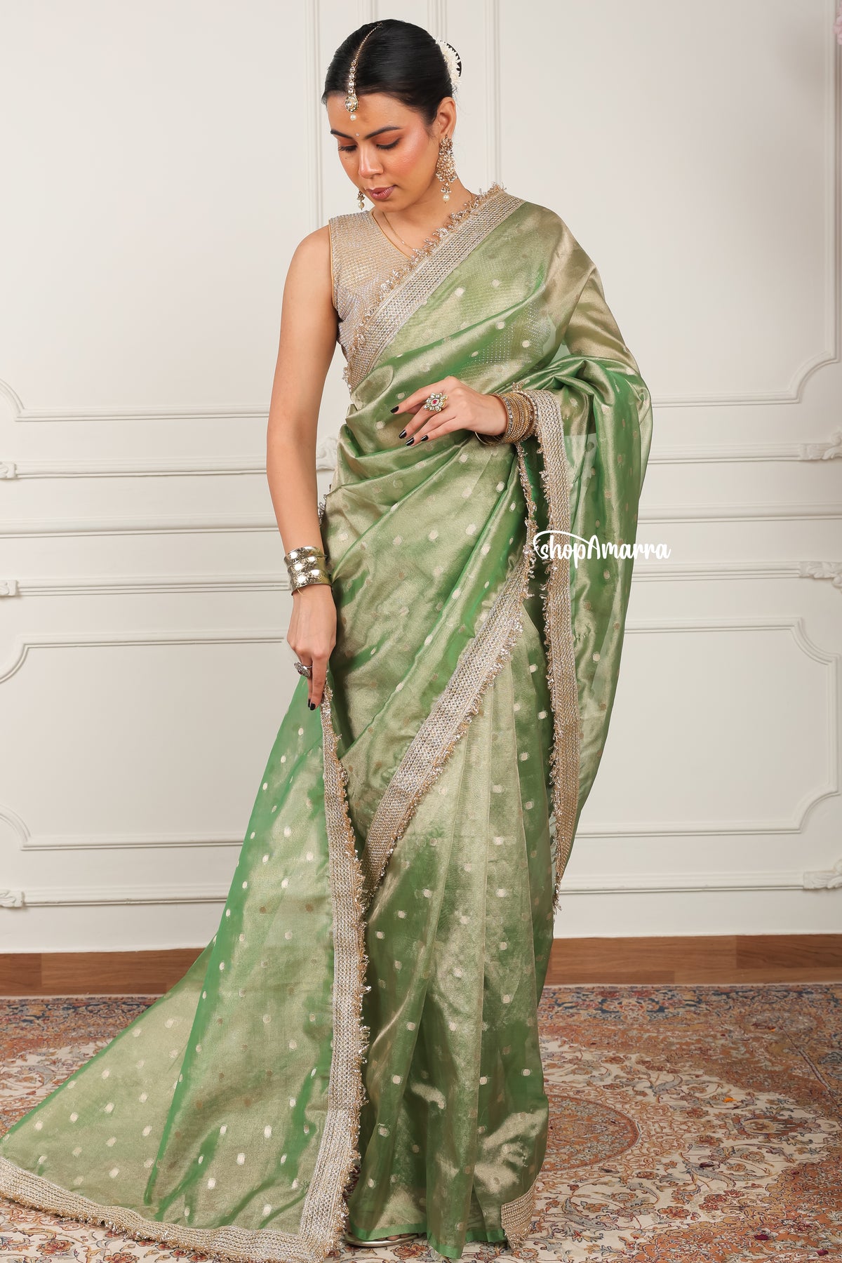 Green Gold Tissue Saree