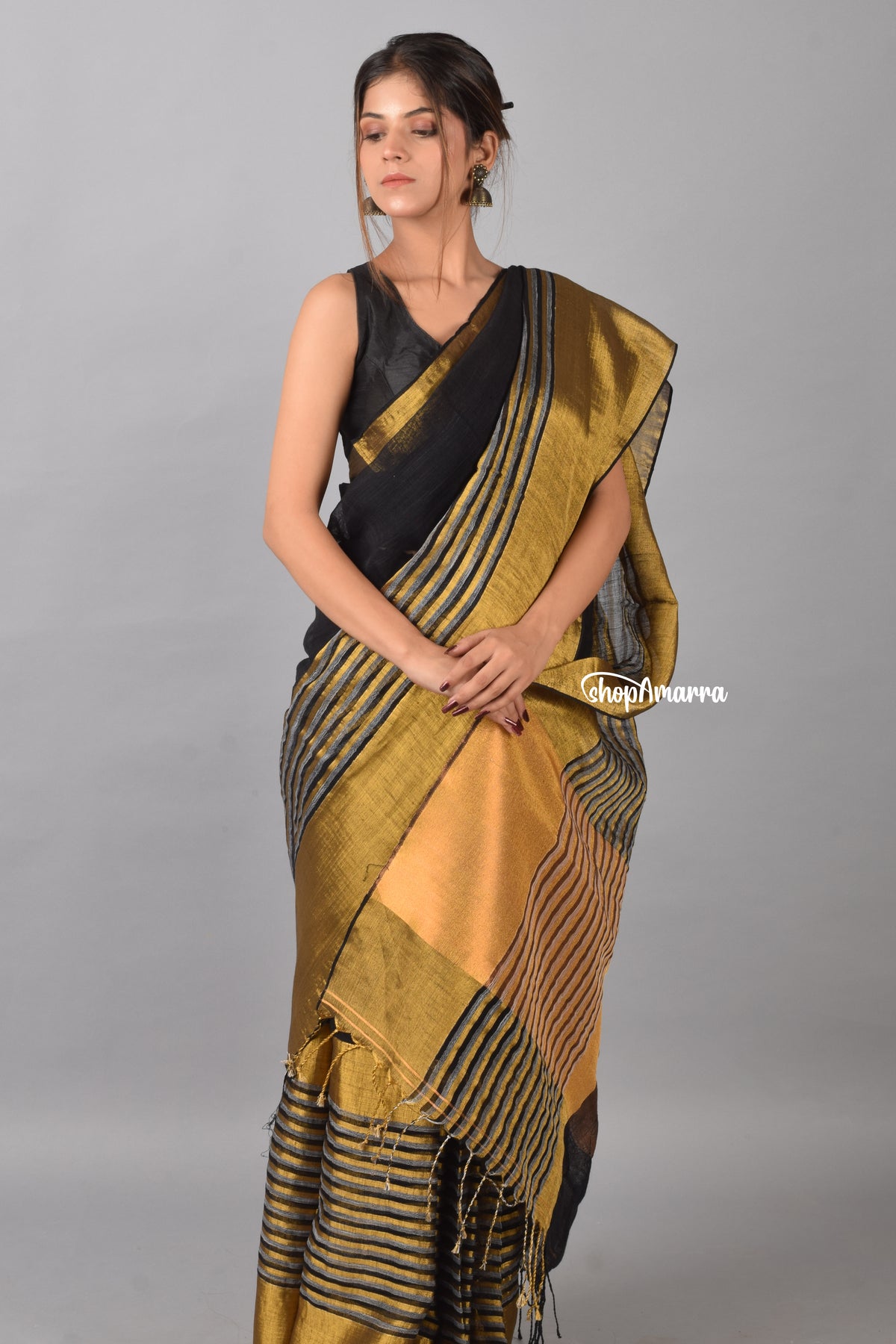 Golden Glow Linen Zari Saree