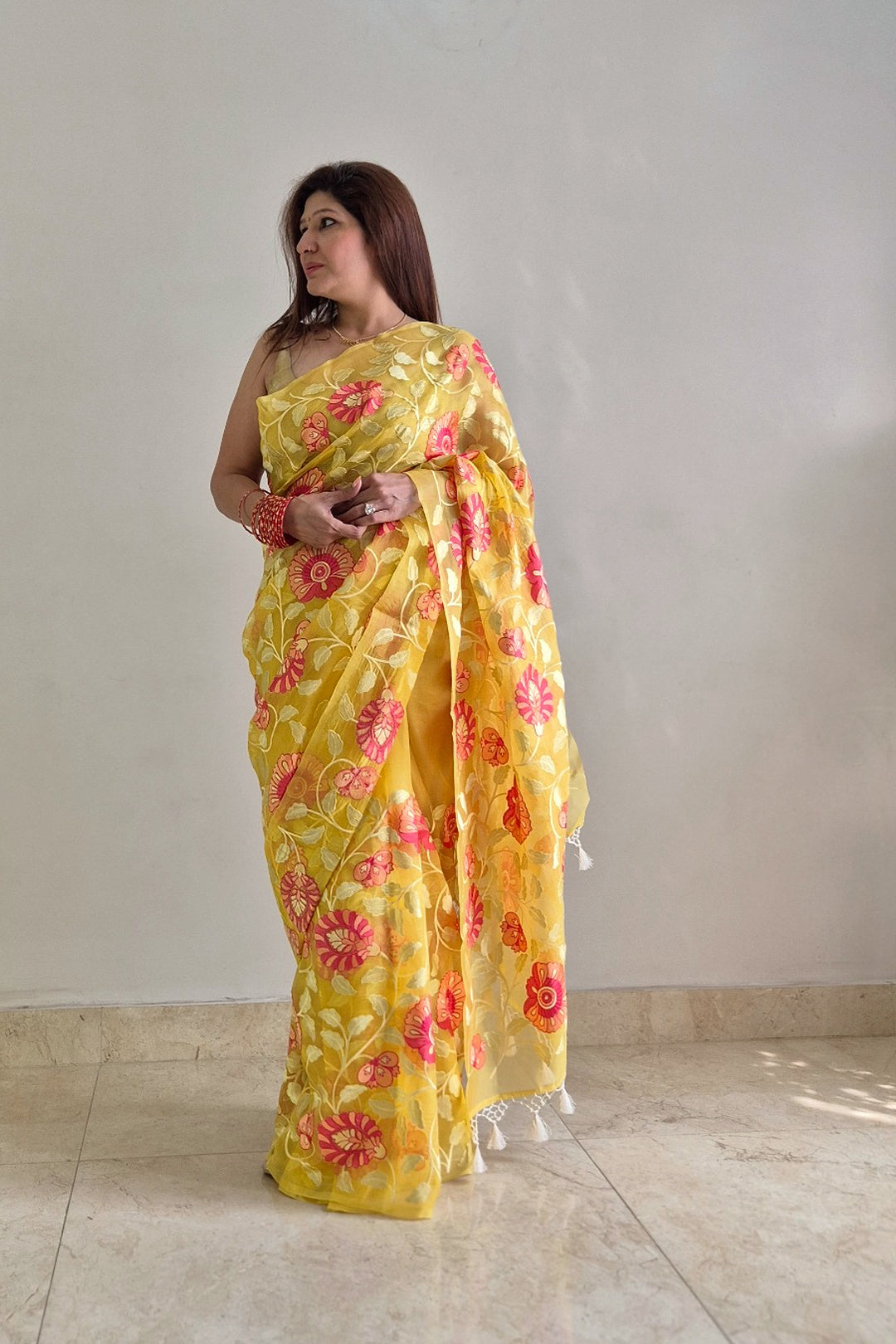 Phool Basant Organza Saree