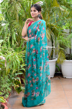 Load image into Gallery viewer, Mystic Teal Chiffon Saree
