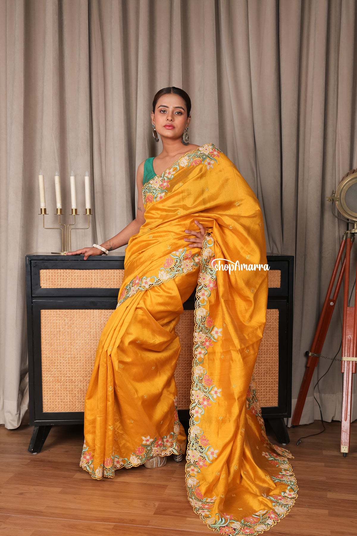 Mustard Muse Tussar silk saree