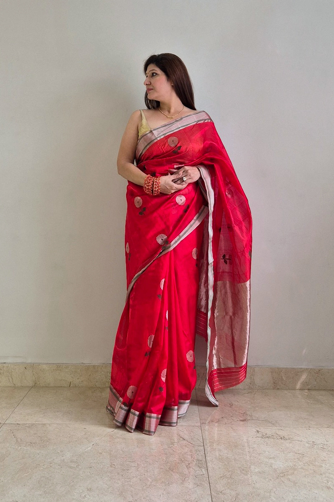 Surkh Kusum Chanderi Silk Saree