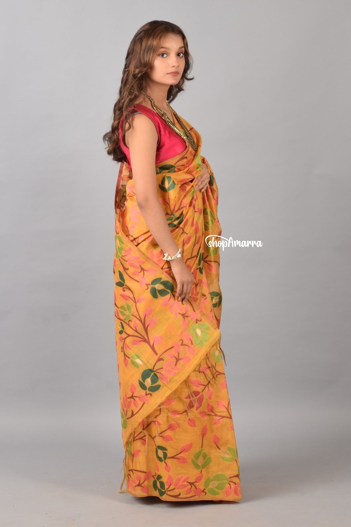 Amber Blossom Muga Silk Jamdani Saree