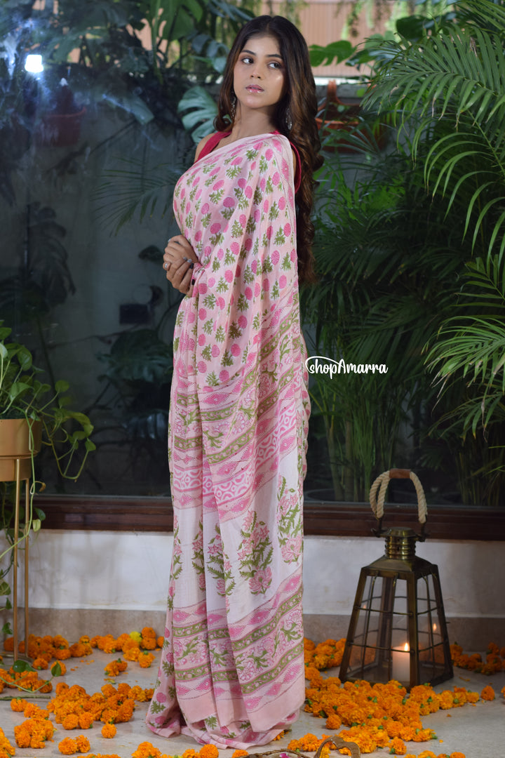 Blossom Pink Crepe Saree