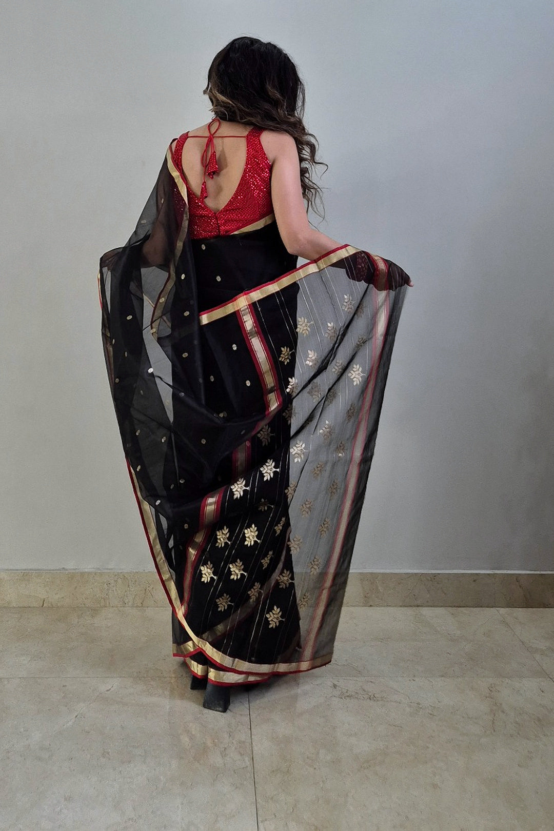 Siyahi Gul Chanderi Saree
