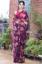 Load image into Gallery viewer, Wine Blossom Glow Chiffon Saree
