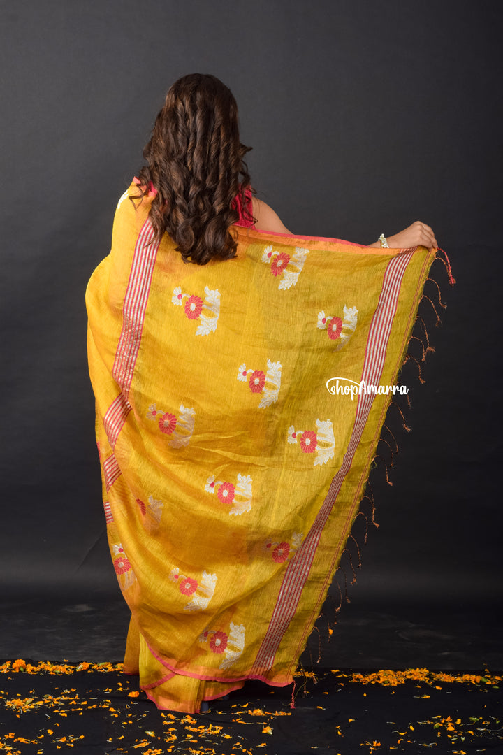 Sunlit Petals Tissue Linen Saree