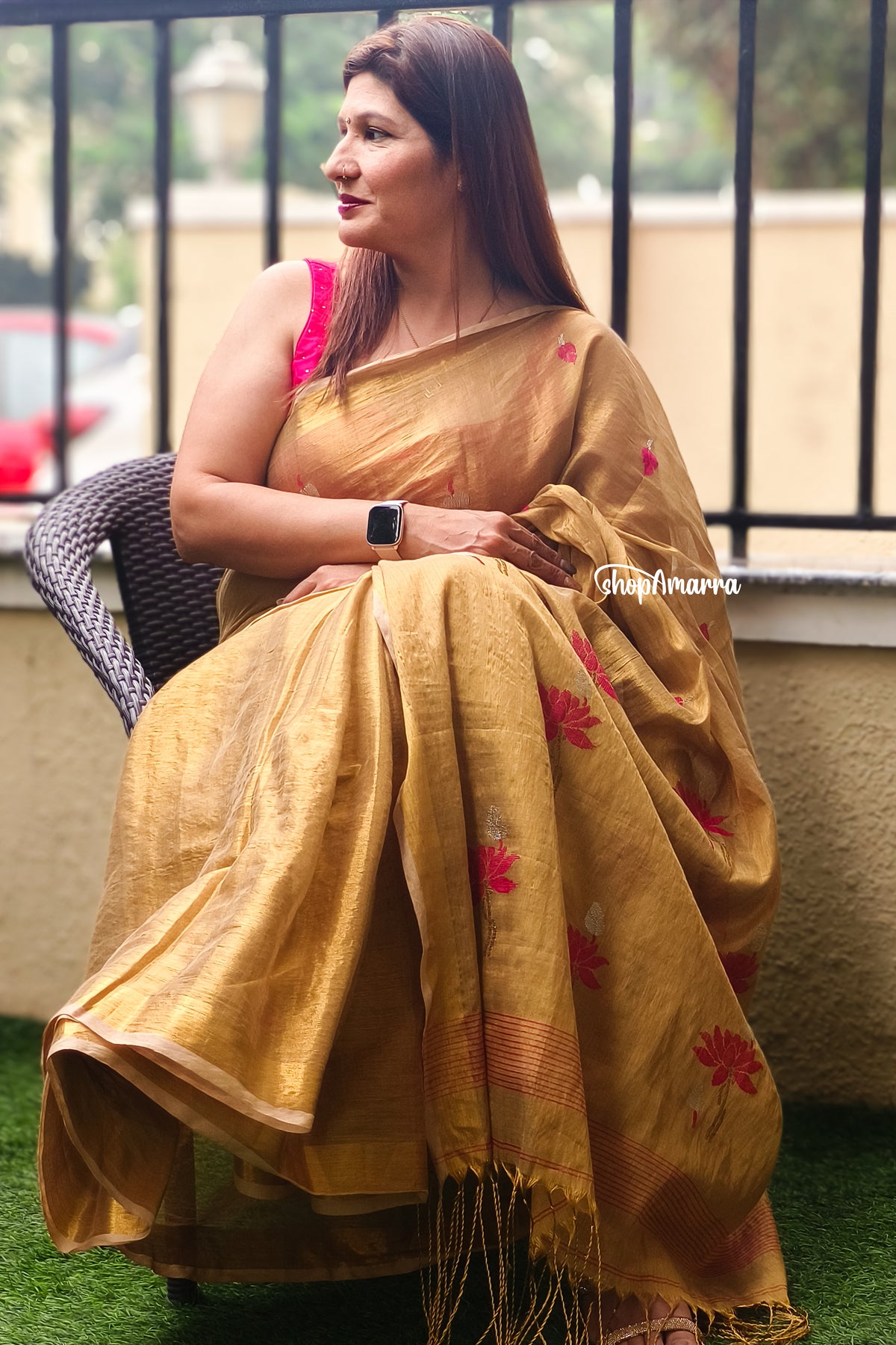 Dessert Bloom Tissue Linen Saree