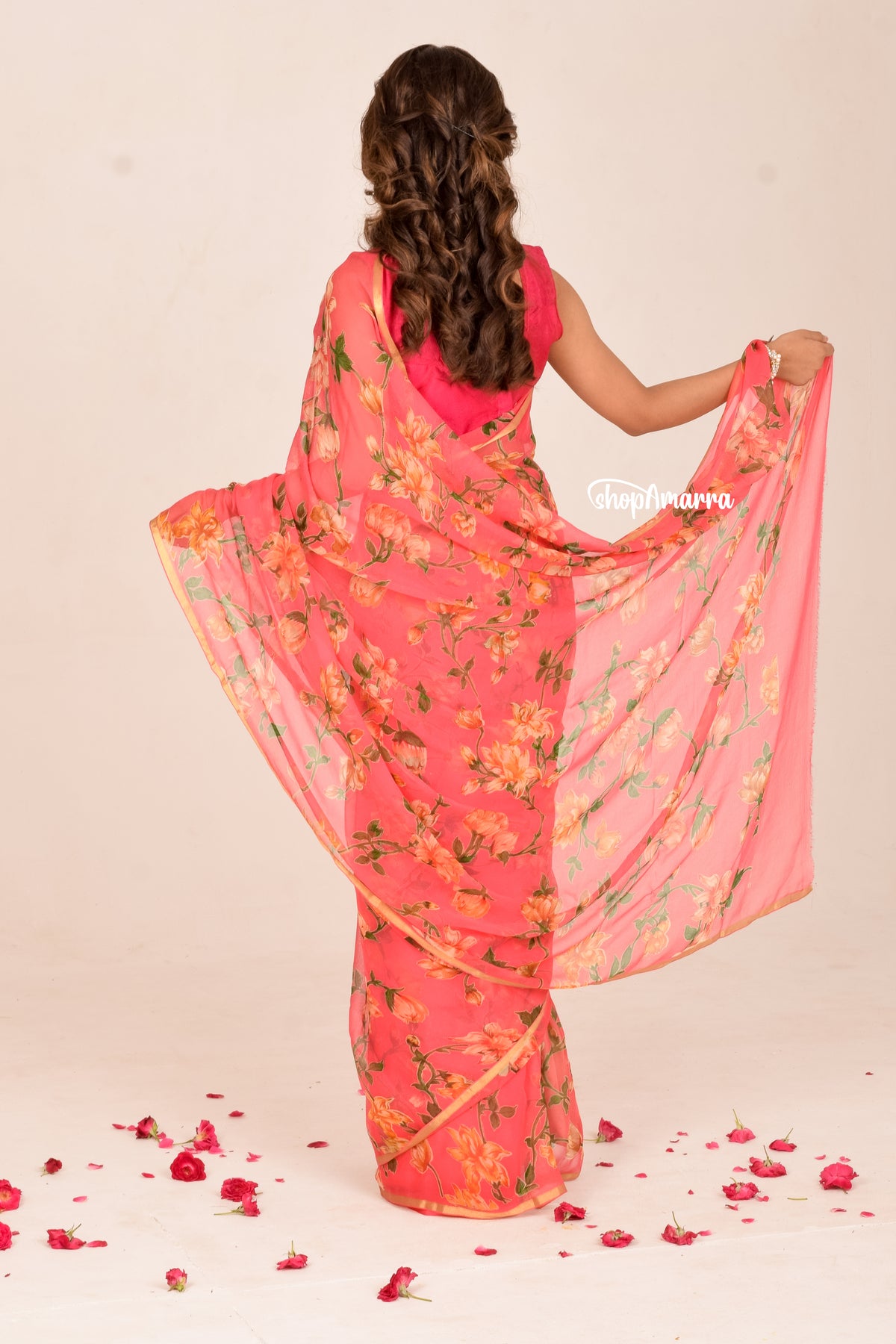 Peach Rose Chiffon Saree