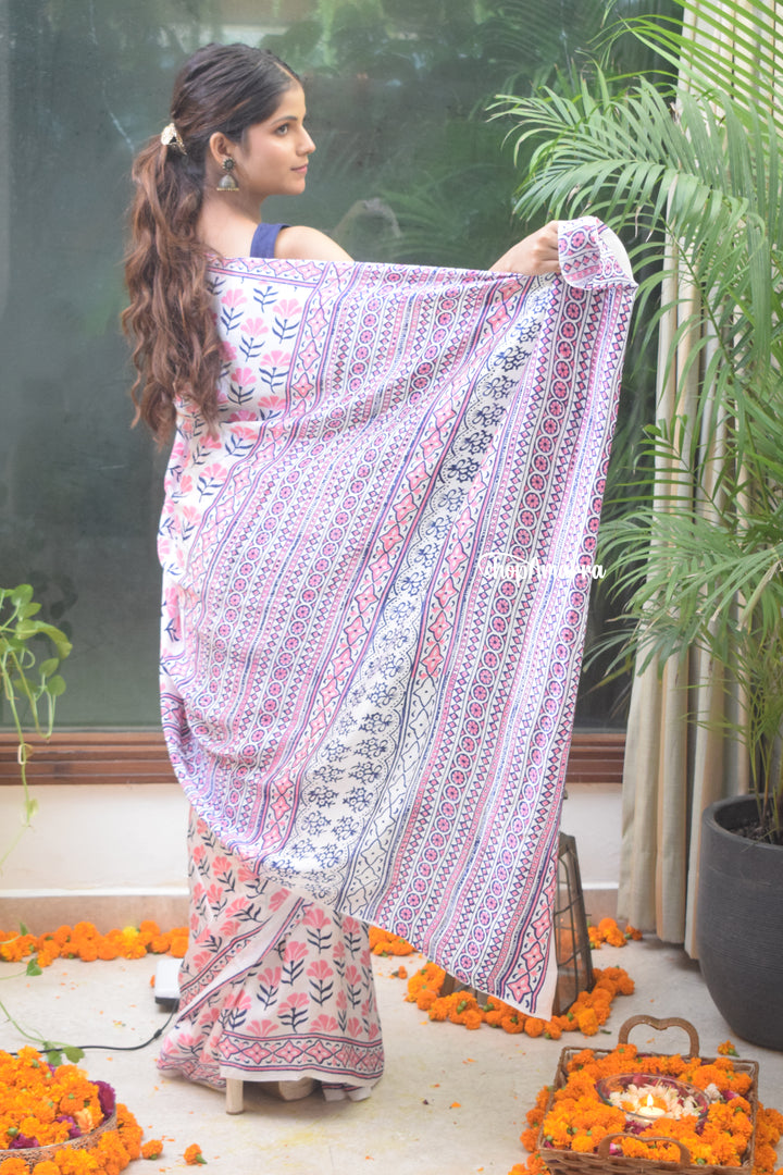 Pearl Blossom Satin Saree