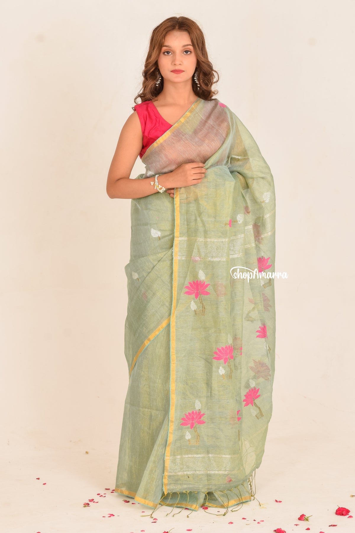 Marine Blossom Tissue Linen Saree
