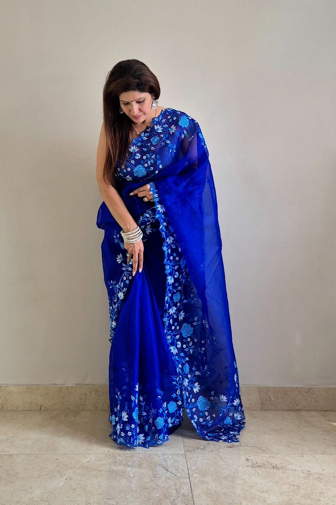 Aasmani Gul Organza Saree