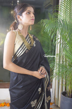 Load image into Gallery viewer, Midnight Silver Silk Hand Weaved Saree

