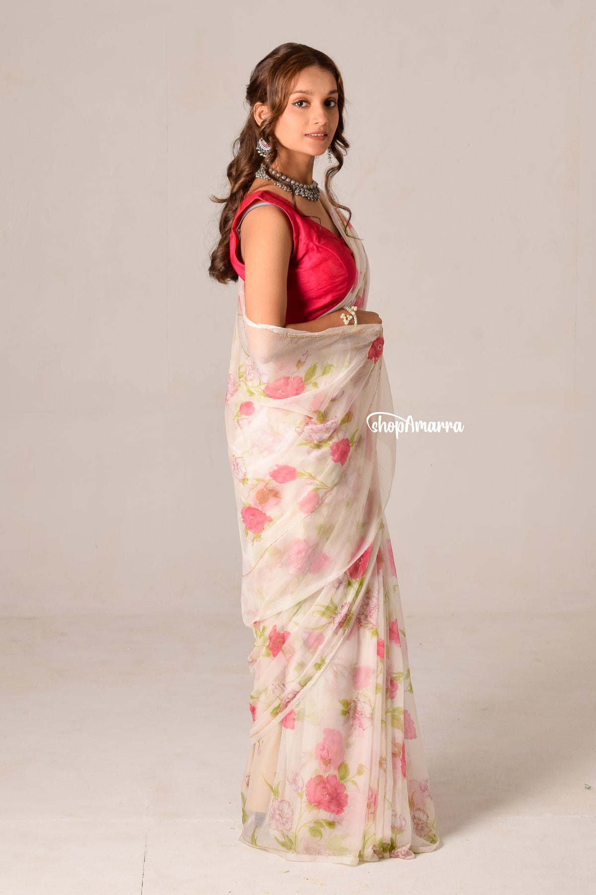 Rosebud Elegance  Chiffon Saree