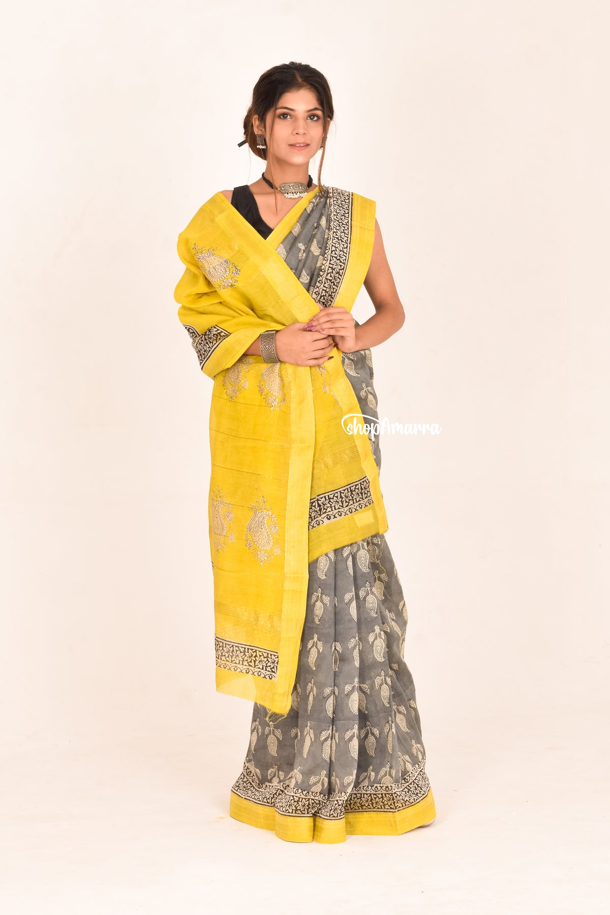 Sunshine Mist Block Printed  Saree
