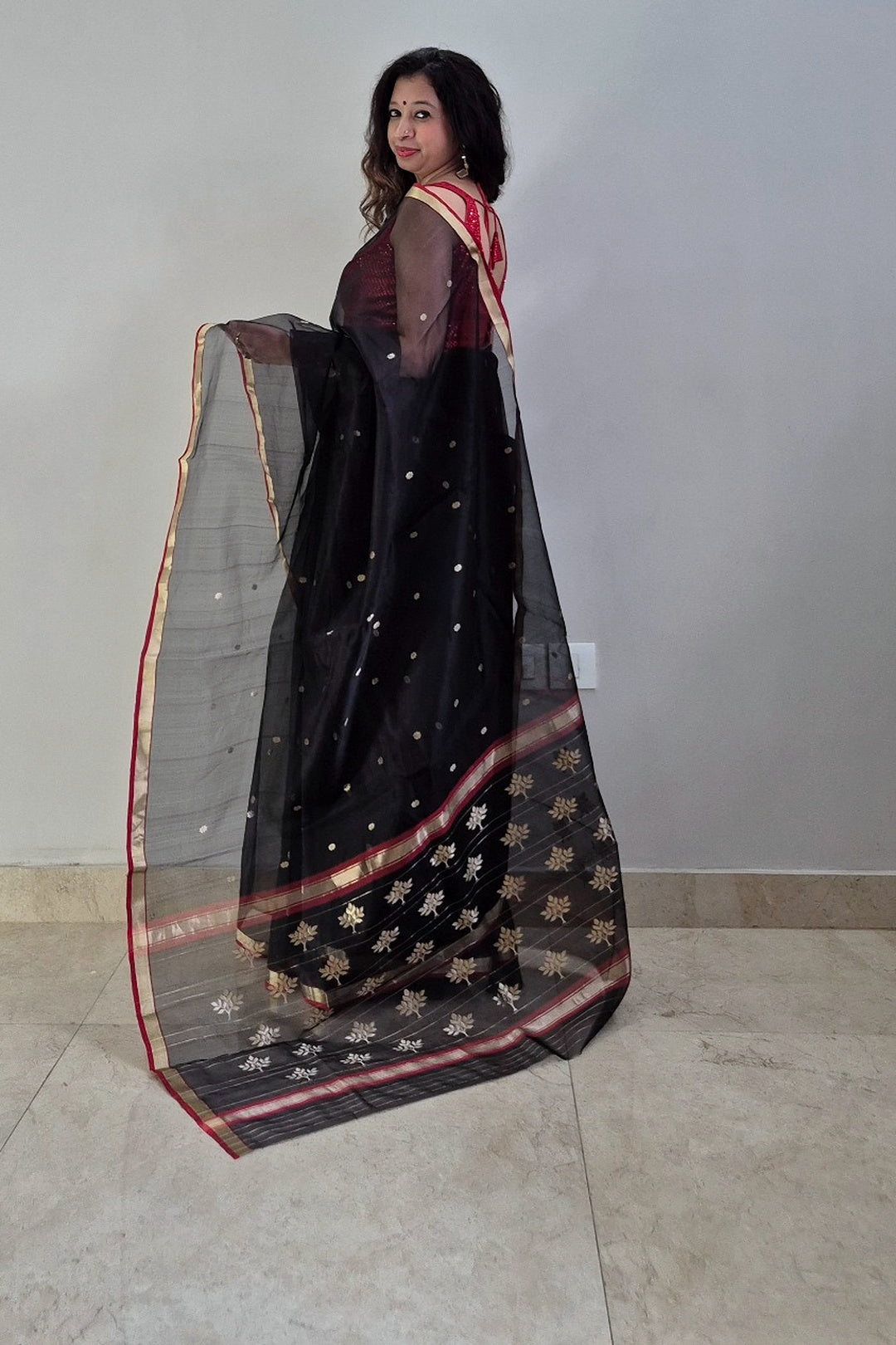 Siyahi Gul Chanderi Saree