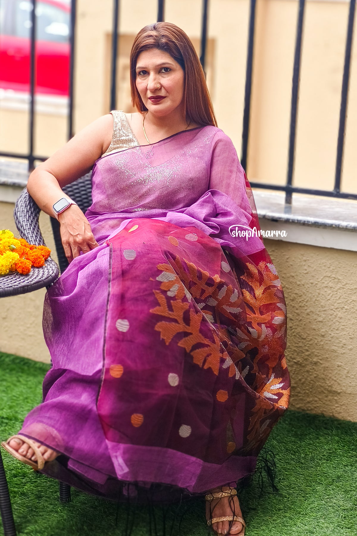 Lavender Mist Silk Linen Saree