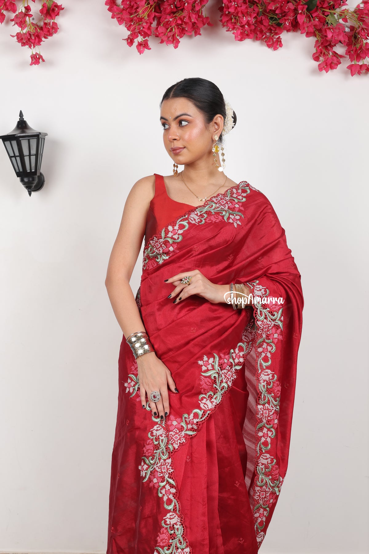 Maroon Muse Tussar silk saree