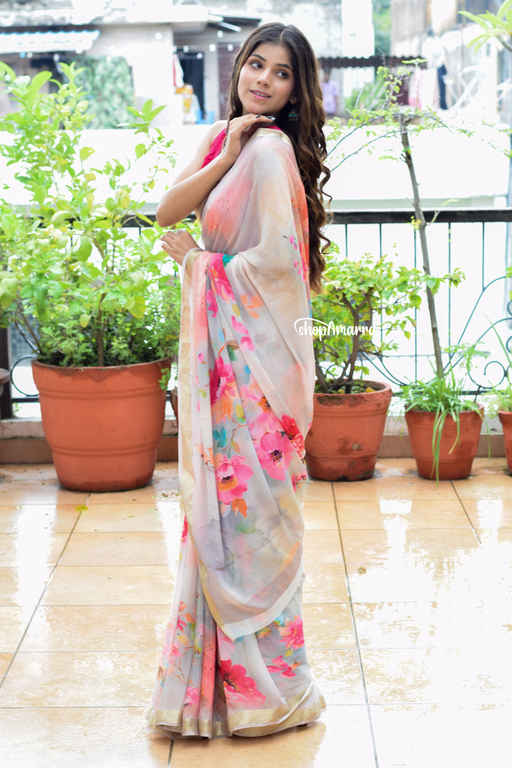 Floral Radiance Chinon Saree