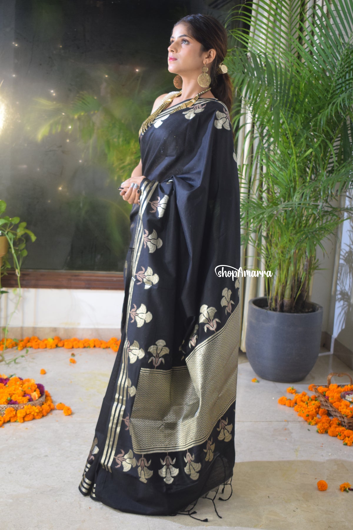 Midnight Silver Silk Hand Weaved Saree
