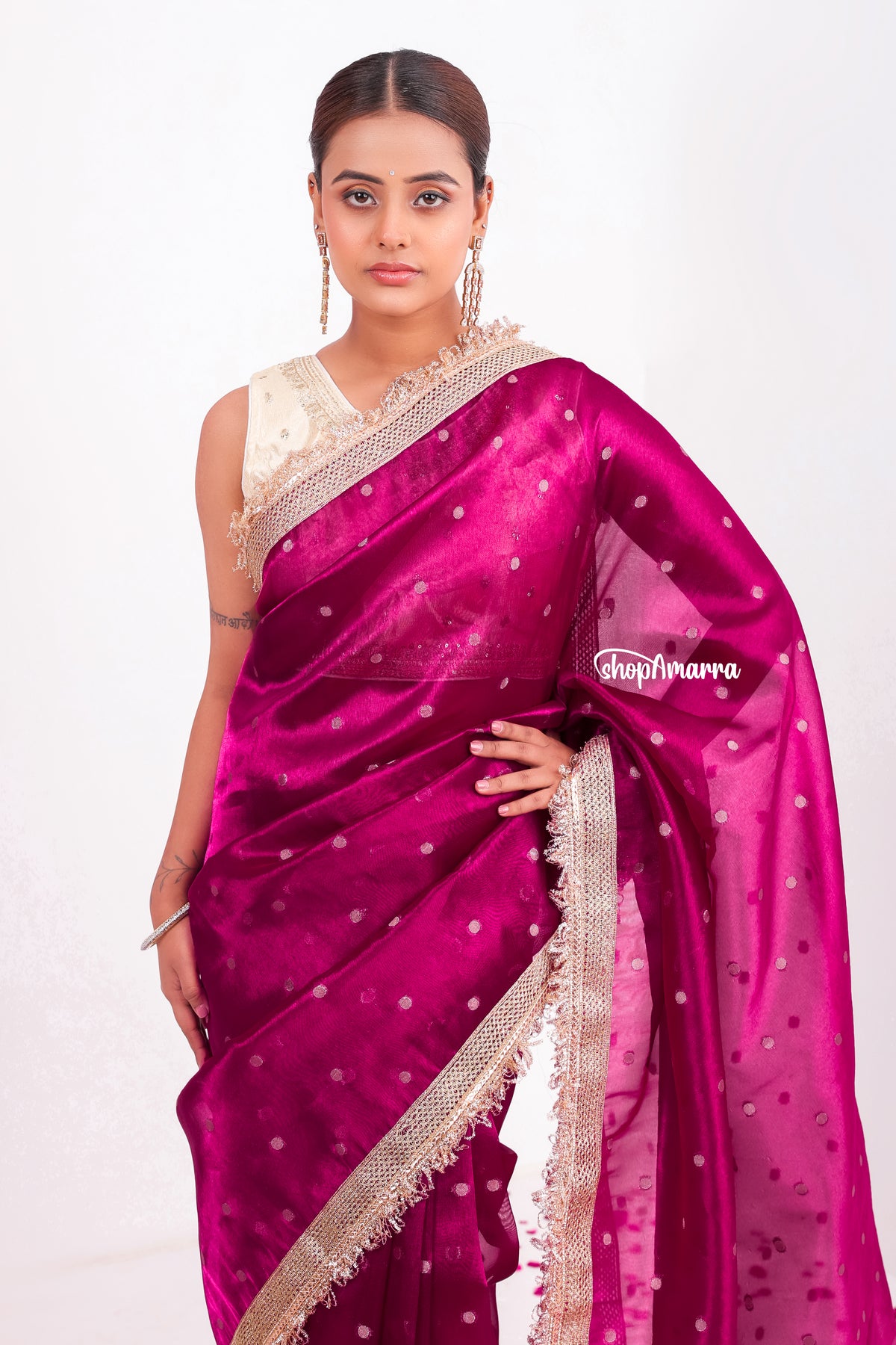 Wine Gold Tissue Saree