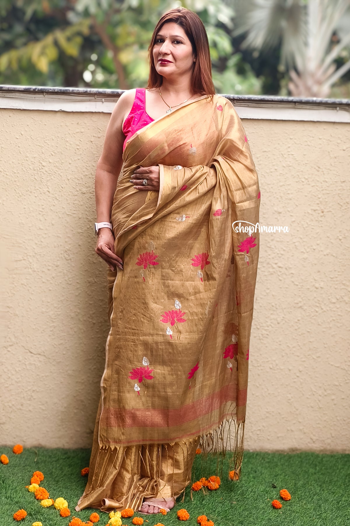 Dessert Bloom Tissue Linen Saree