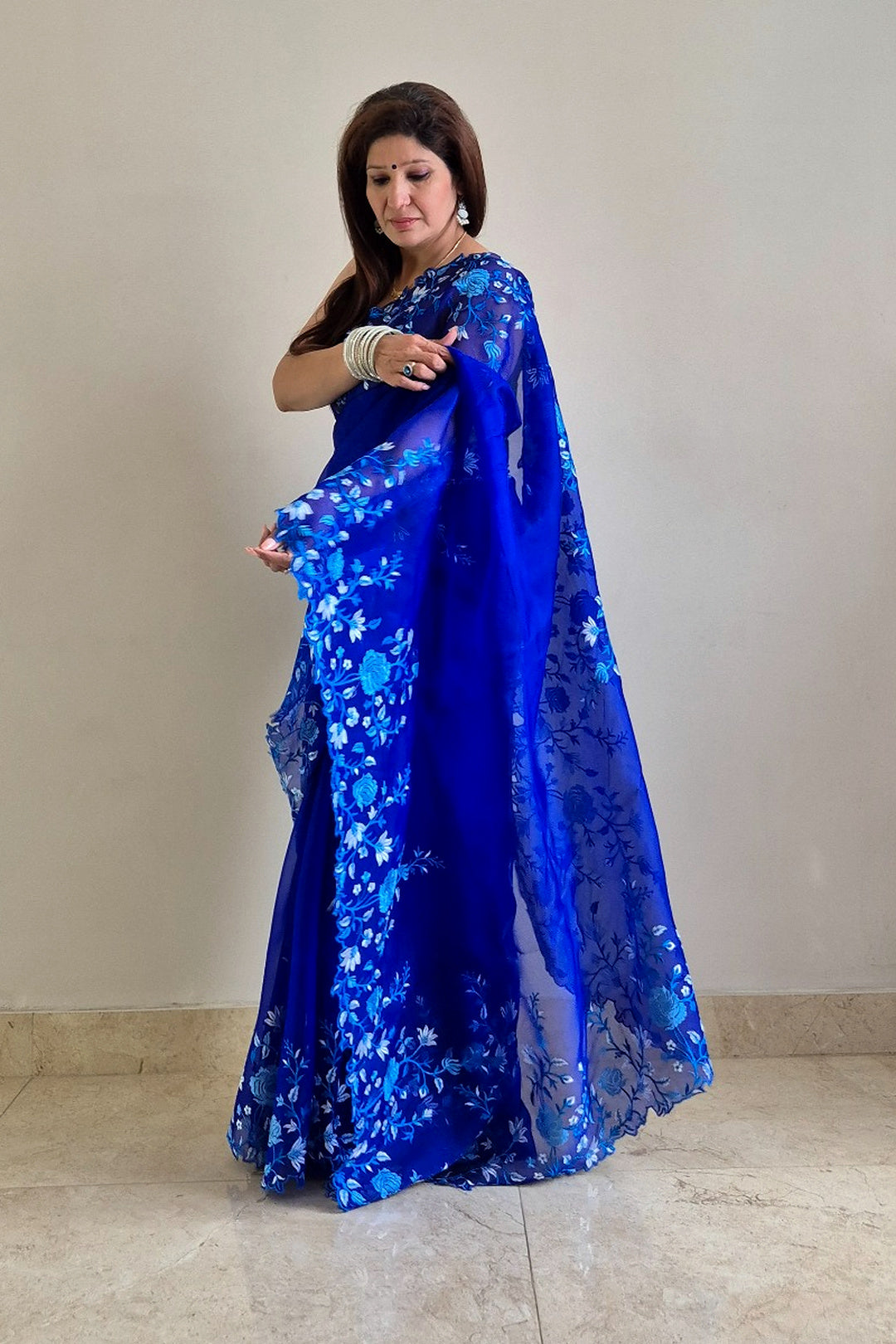 Aasmani Gul Organza Saree