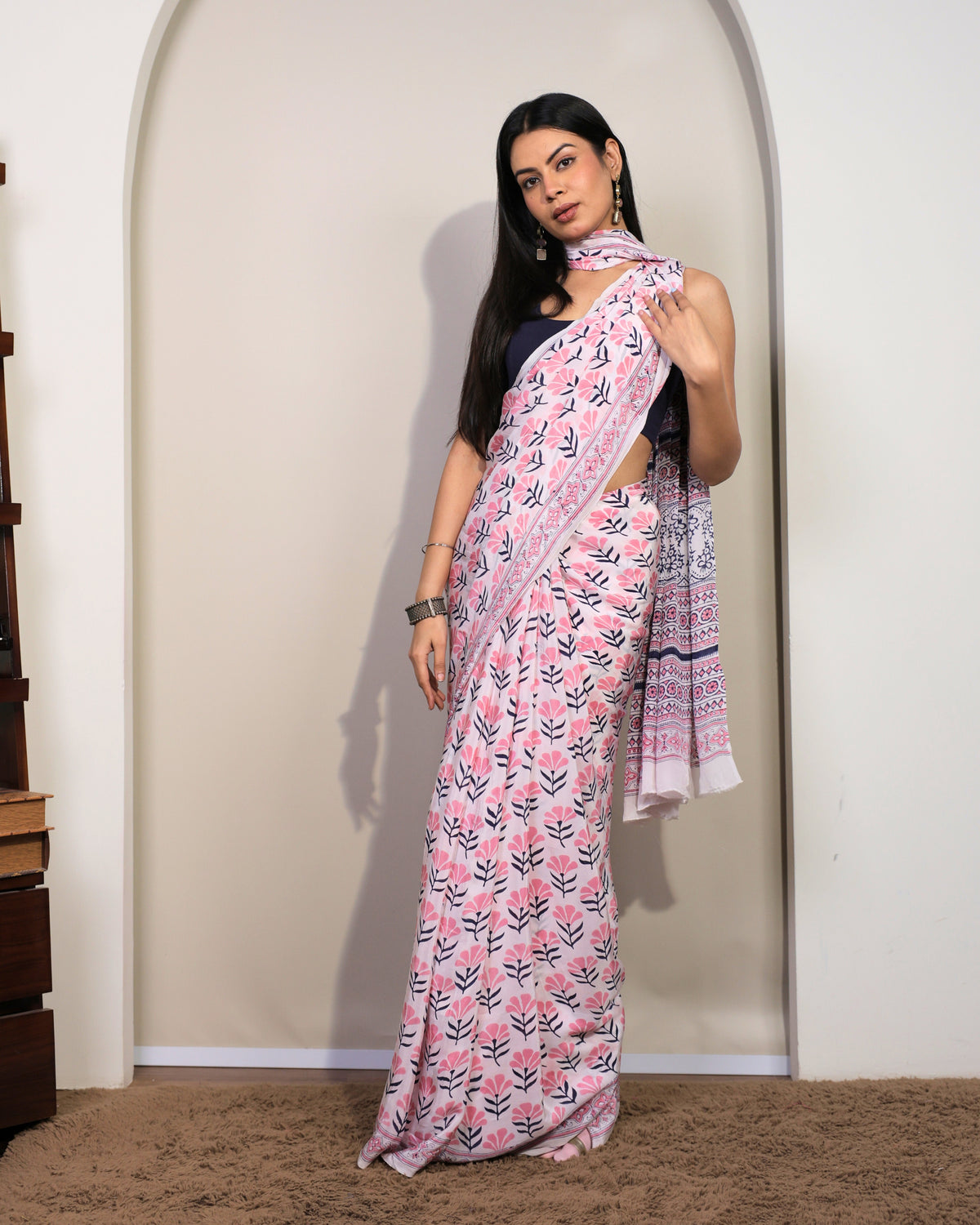 Pearl Blossom Crepe Saree