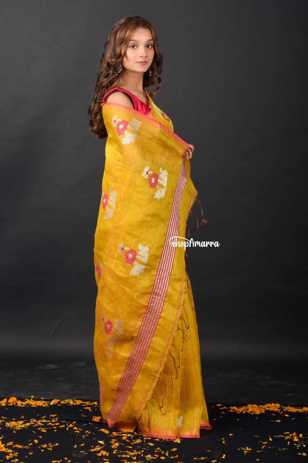 Sunlit Petals Tissue Linen Saree